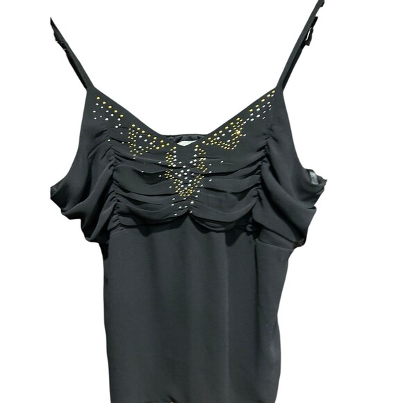 Unique Spectrum Vintage Top 90s Y2K Black Rhinestone Spaghetti Strap Sheer - Picture 4 of 4
